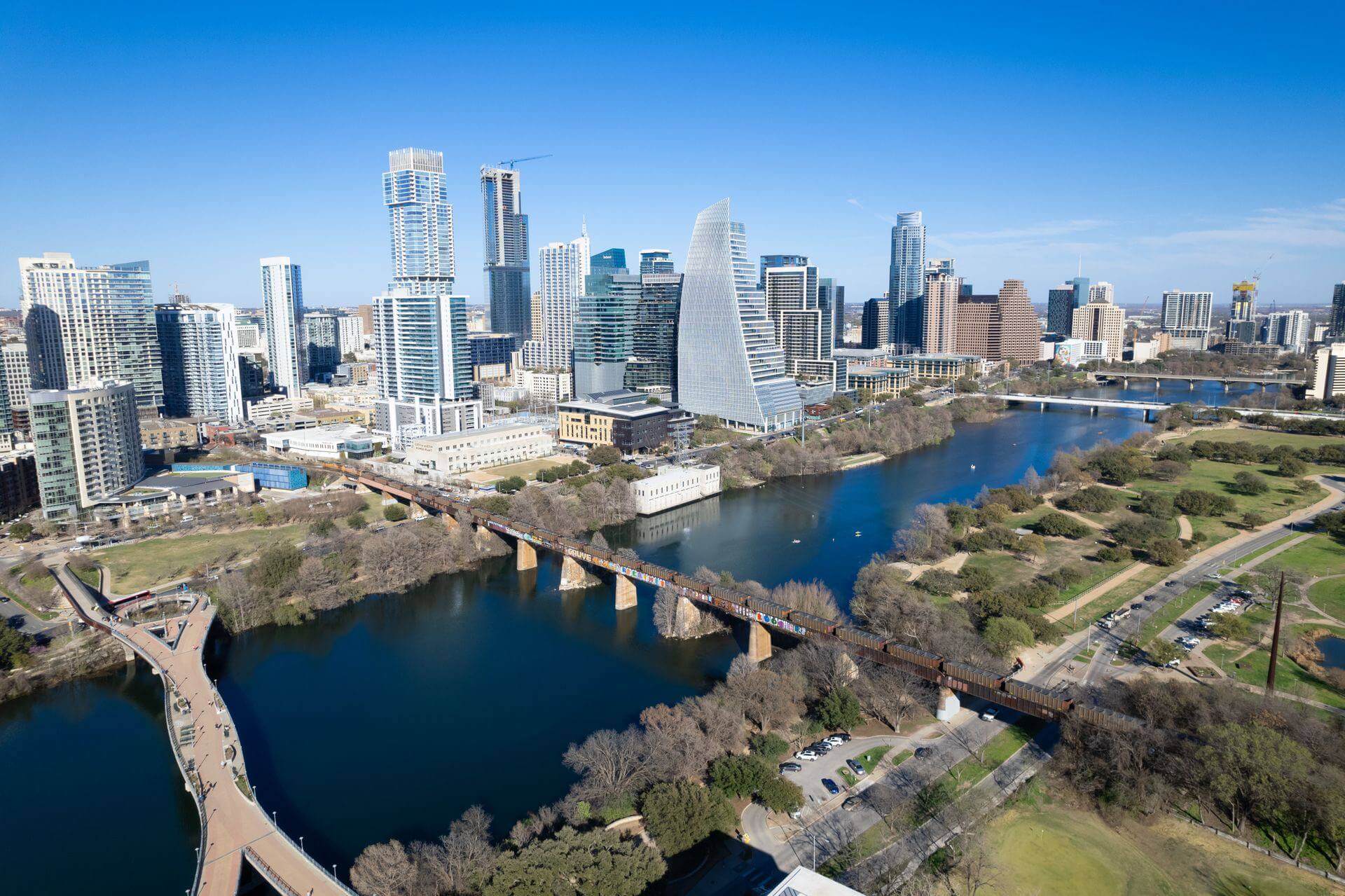 Aerial view of Austin &mdash; liens and encumbrances in Travis County