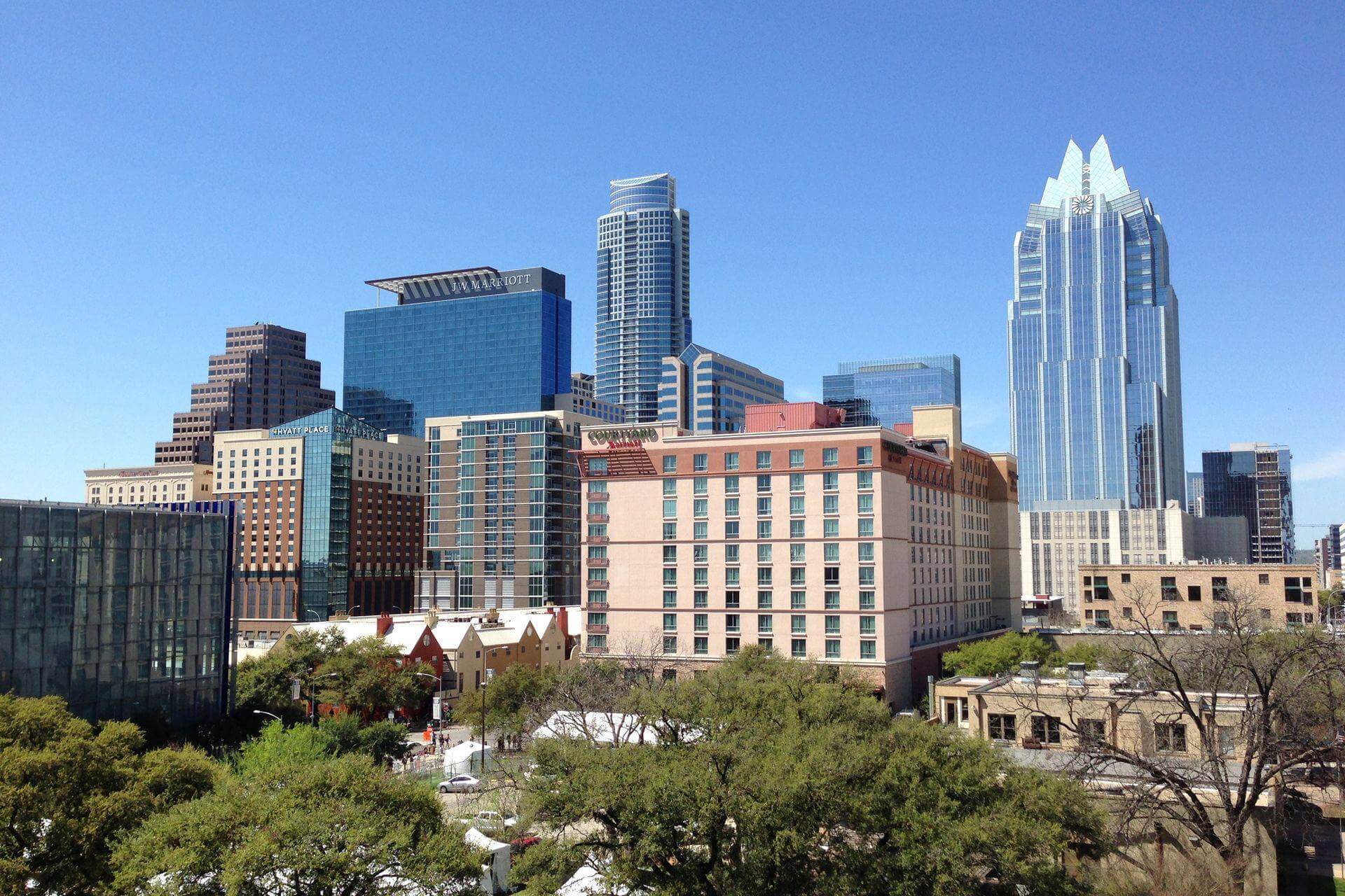 Austin skyline with Frost Bank Tower &mdash; ProTitleUSA title search across Texas