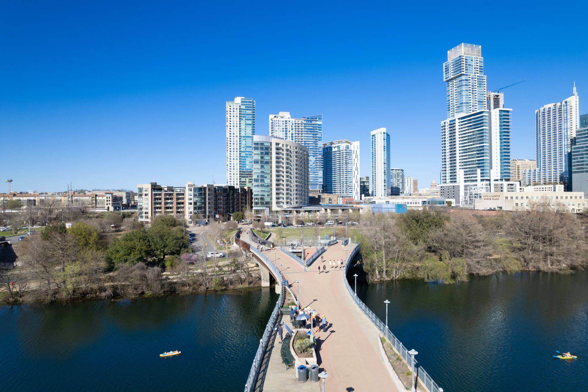 Property title search in Austin, TX &mdash; downtown skyline over Lady Bird Lake
