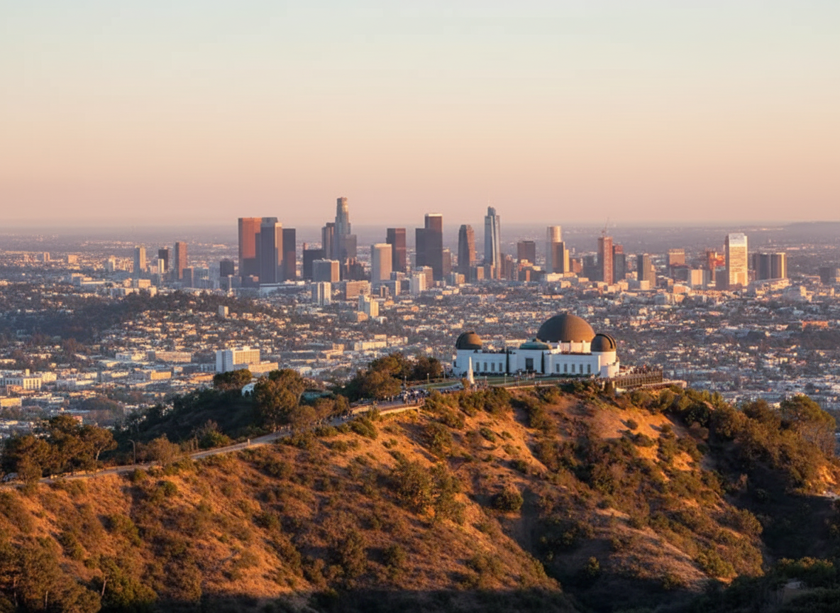 Property title search in Los Angeles, CA &mdash; downtown skyline from Griffith Observatory