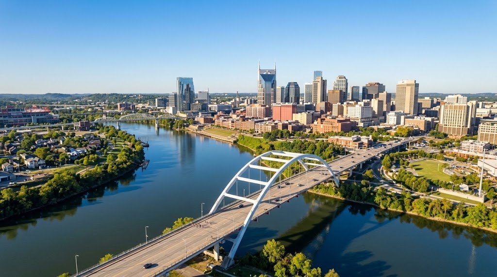 Cumberland River and the Nashville skyline &mdash; title searches across Middle Tennessee