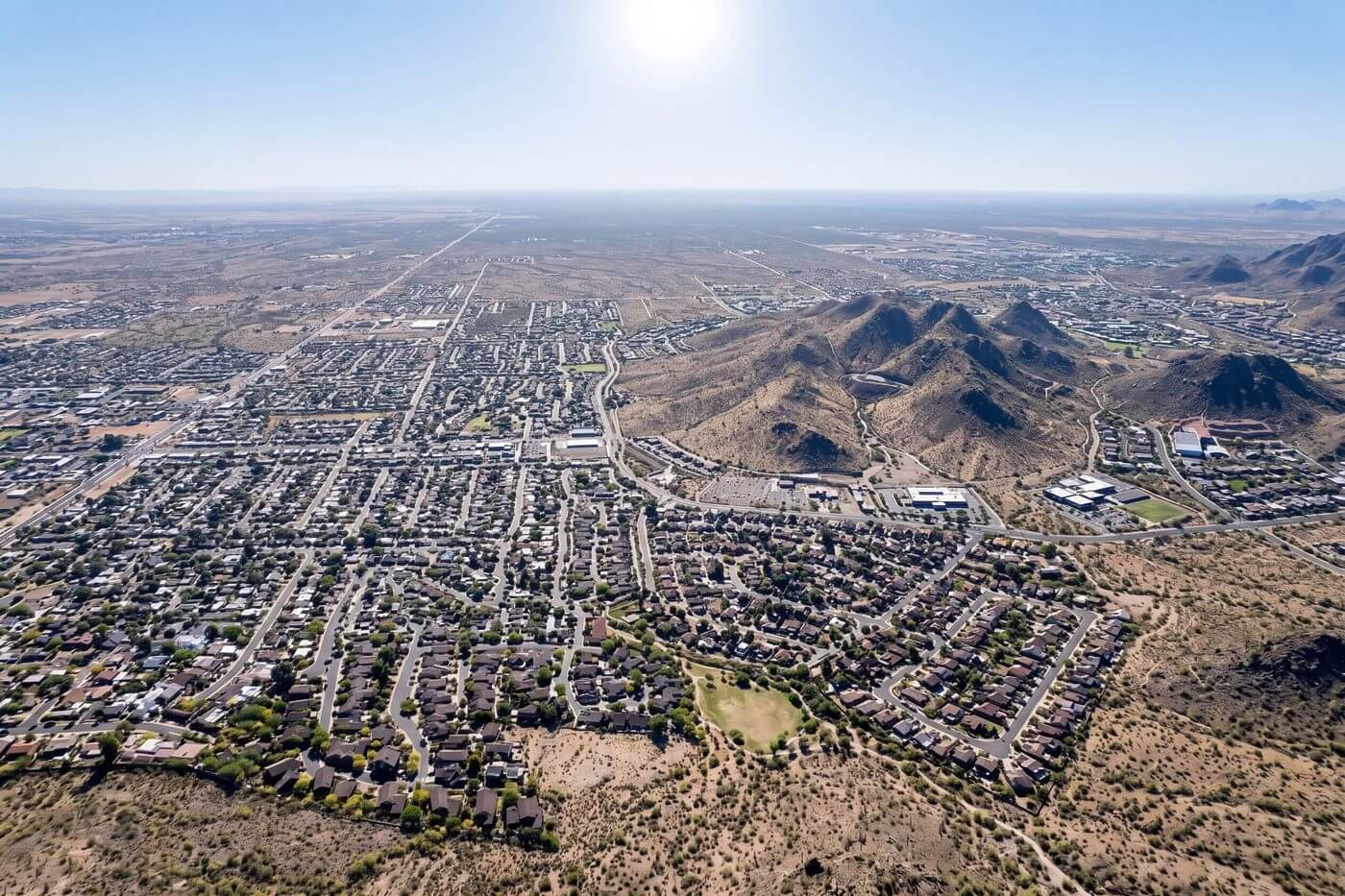 Aerial view of a master-planned community outside Phoenix with CFD and HOA assessments